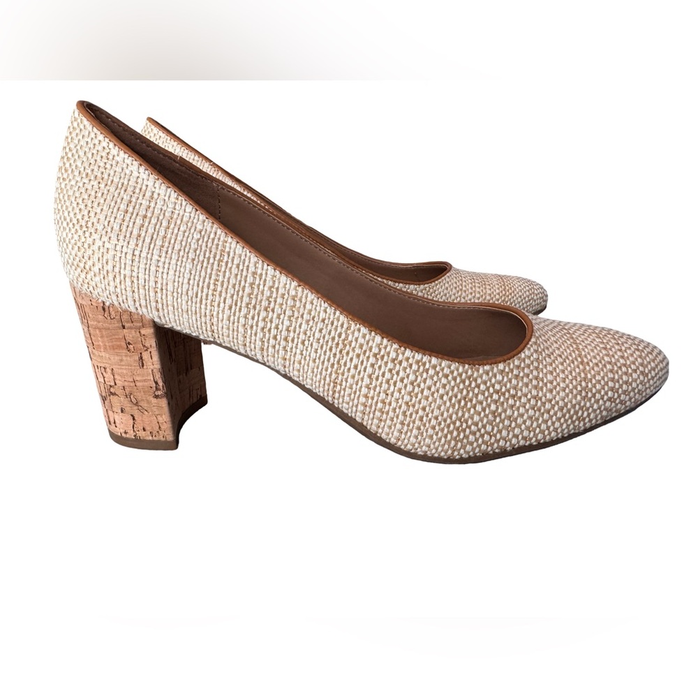 Aerosoles Betsy Women’s Pumps Size 10 Natural Raffia Upper Cork Block Heel NWOB